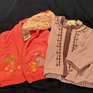 Lavender sweater and pink hoodie sz 6-9 mo
